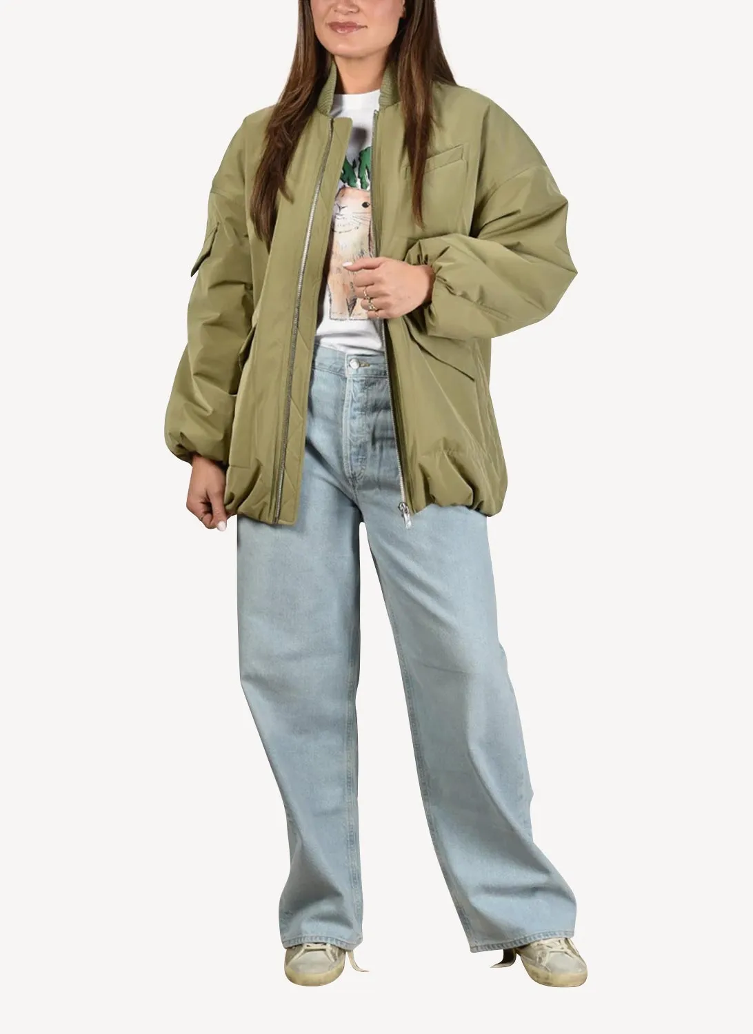 Ganni - Bomber - Dark Green - Femme