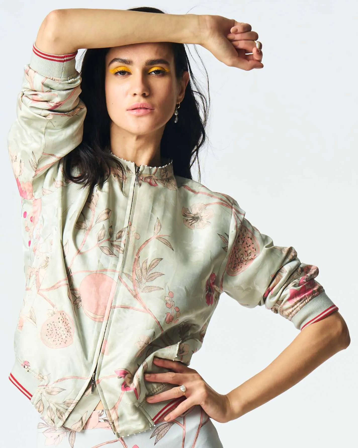 Janbaaz Bomber Jacket Silk Damask Ice Blue