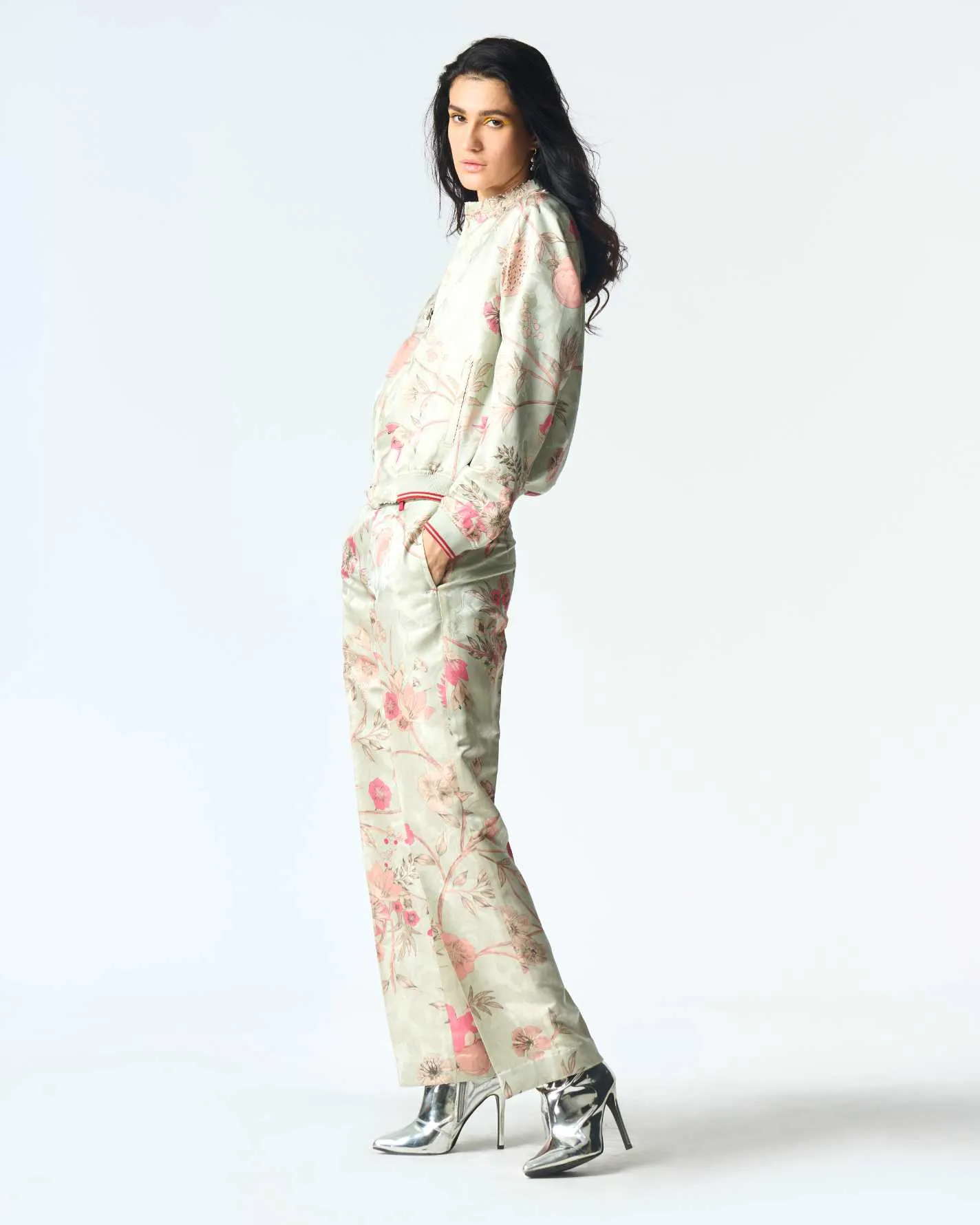Janbaaz Bomber Jacket Silk Damask Ice Blue