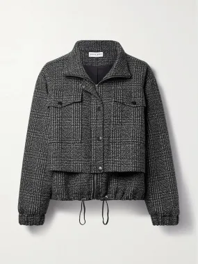 Layered checked wool-blend black jacket