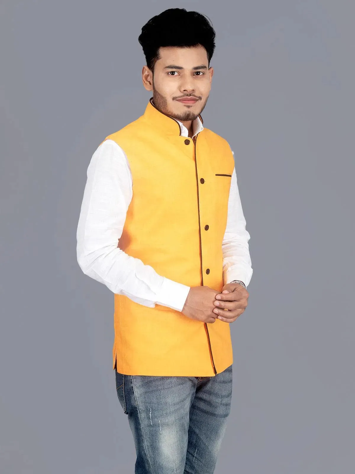 Light Orange Solid Matka Silk Modi Jacket