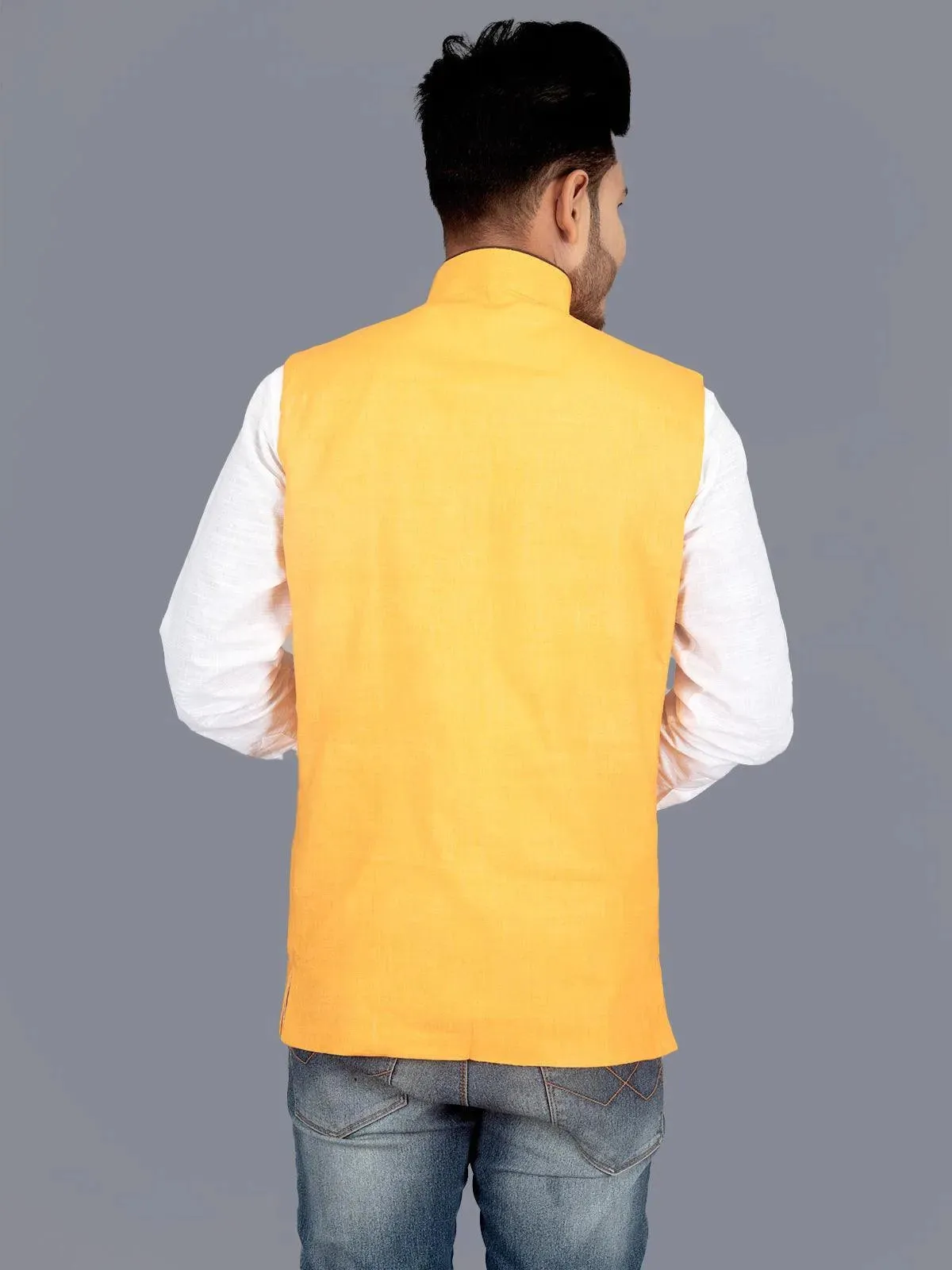 Light Orange Solid Matka Silk Modi Jacket