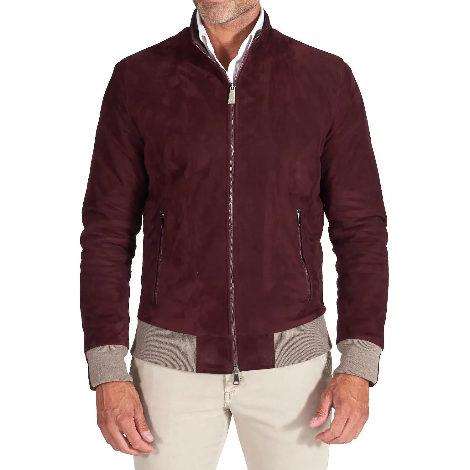 MCKINNON Suede Leather Zip Bomber Jacket BORDEAUX REG